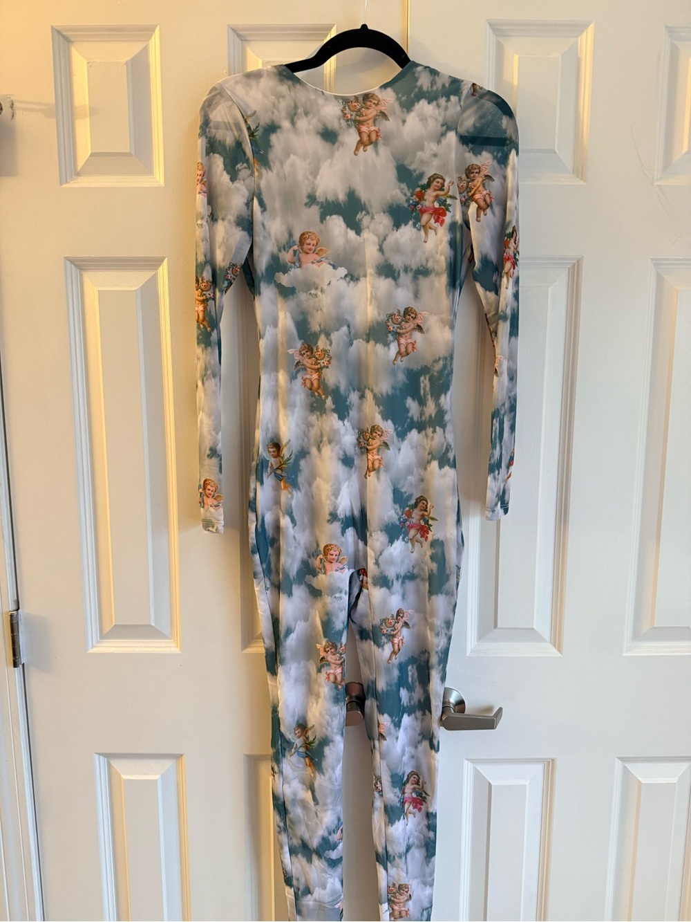 Fashion Nova Blue and Cream Cherub Cloud Jumpsuit